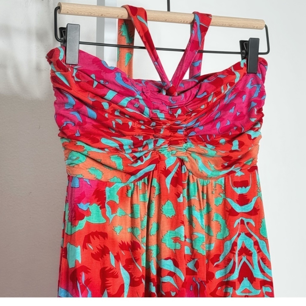 Hale Bob Cabana Maxi Dress Halter Style Resort Beach Tie Neck Vibrant Print XS - Picture 5 of 15